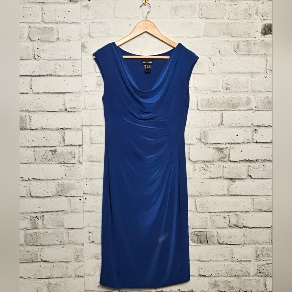 Kalijati Royal Blue Sheath Dress Cowl Neck Ruched Sleeveless Size M
